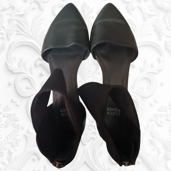 Eileen Fisher Allot Tumbled Ballet Flats Black Leather Mesh Ankle Strap 6.5 - Picture 4 of 7